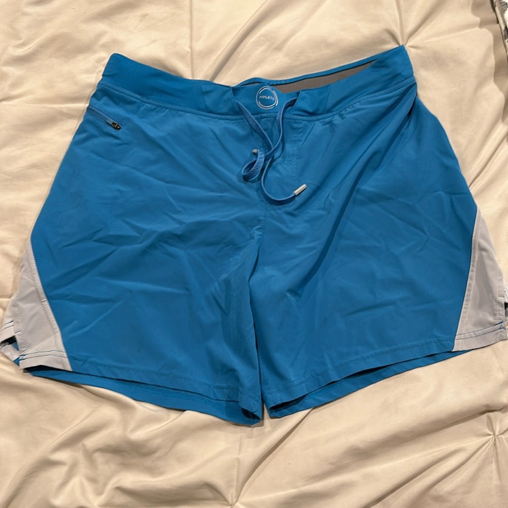 Hylete Quad Cut Blue Shorts Men's L Mesh Lined Blue 7"  Inseam Gym Workout